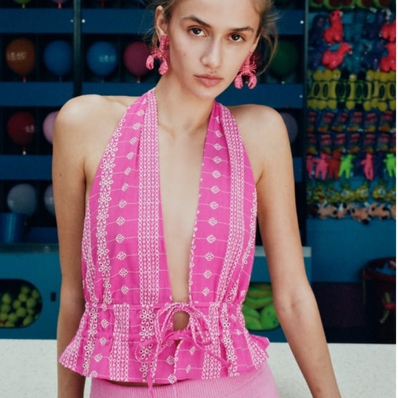 Zara Fuisha Embroidered Eyelet Halter Top - Picture 1 of 2
